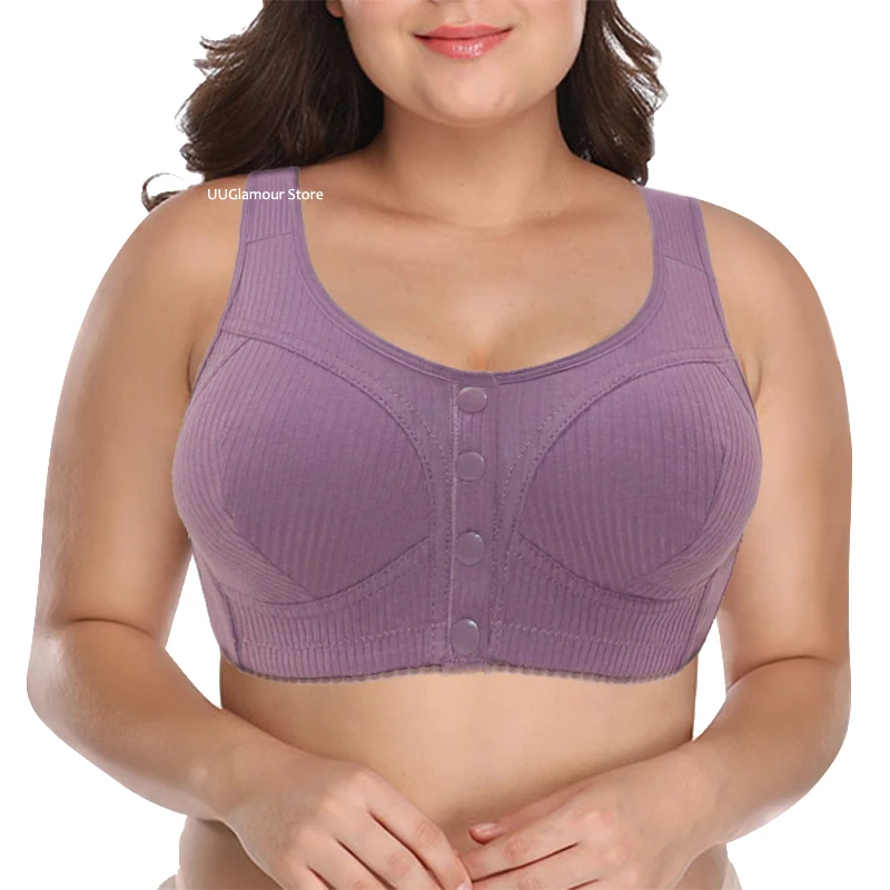 Hight Quality Cotton Bras Women Front Closure Soft Bra Camisole Middle Age Women Everyday Underwear Large Bust 42 44 46 BC Cup