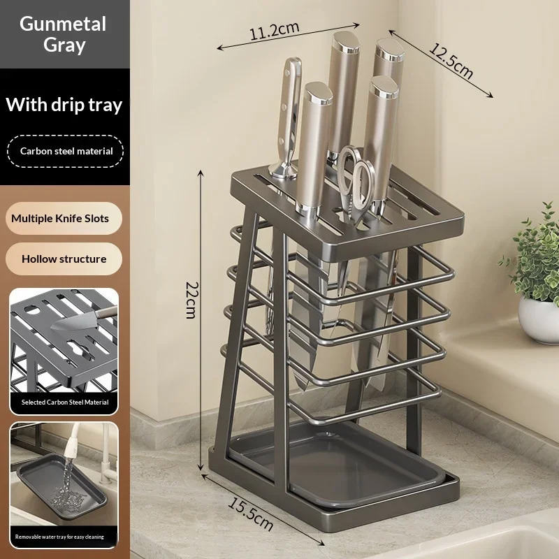 Kitchen Knife Holder Countertop Knife Storage Rack Multislot Knife Organizer With Drain Tray For Kitchen Cutlery Scissors Knives