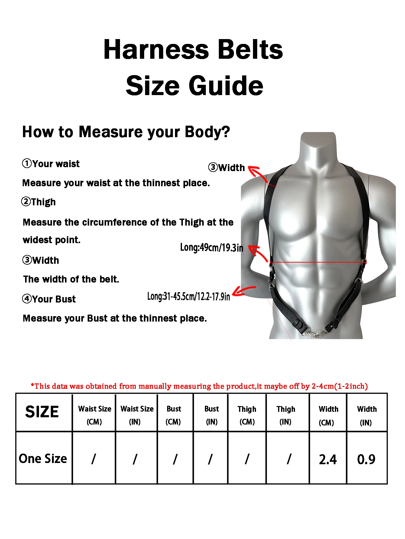 PU Leather Chest Harness for Men, Adjustable Suspenders