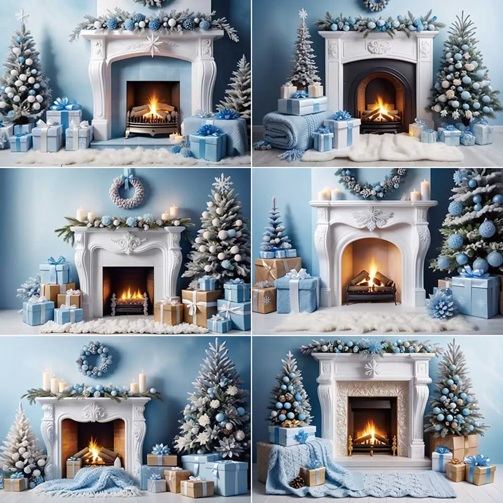 

MOON.QG Chrimstas Tree Fireplace Photography Backdrops Baby Gifts Decoration Photozone Backgrounds Home Studio Photobooth Props