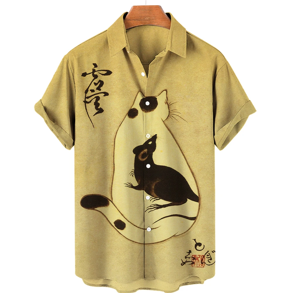Summer 2024 Unisex Hawaiian Shirt Japanese Bushido Pet Clothes Animal Cat 3D Print T 2024