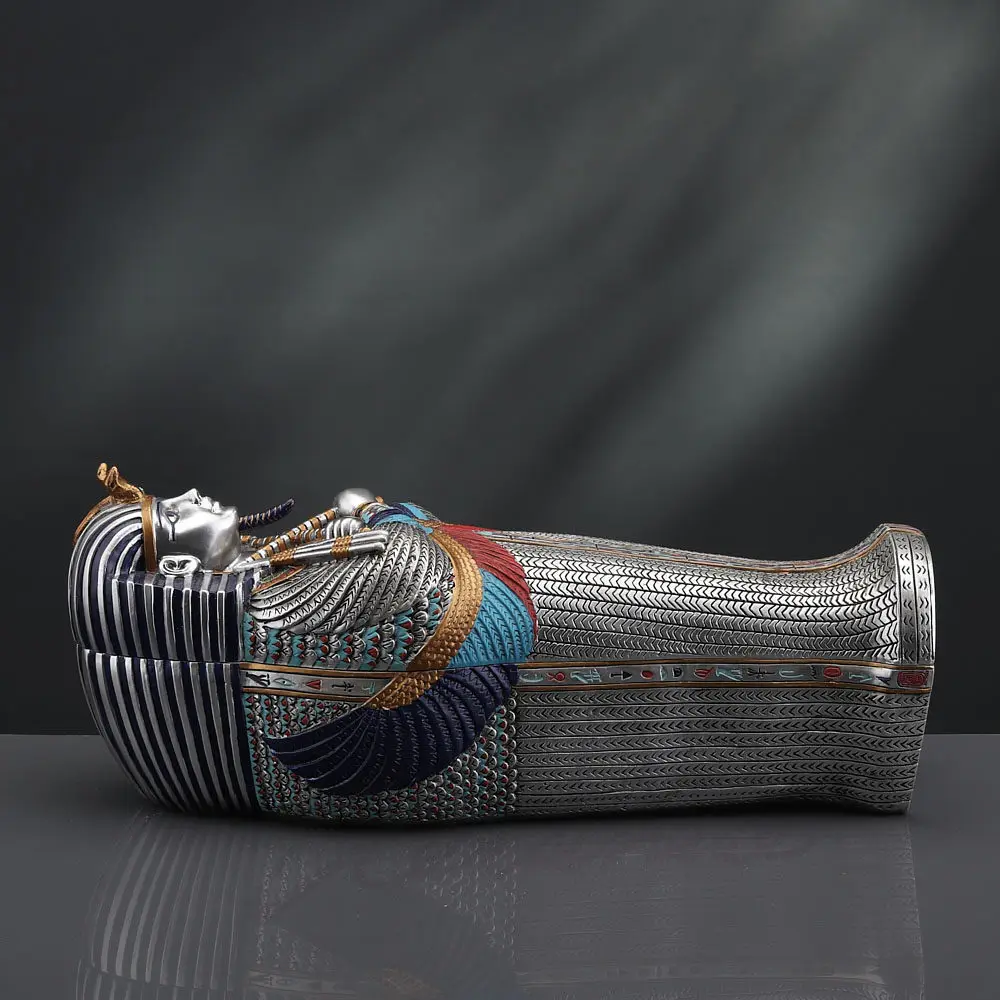 Ancient Egyptian Pharaoh Tutankhamun Sarcophagus Resin Figurine Home Decor Collectible Ornament Retro Pyramid Style Art Craft