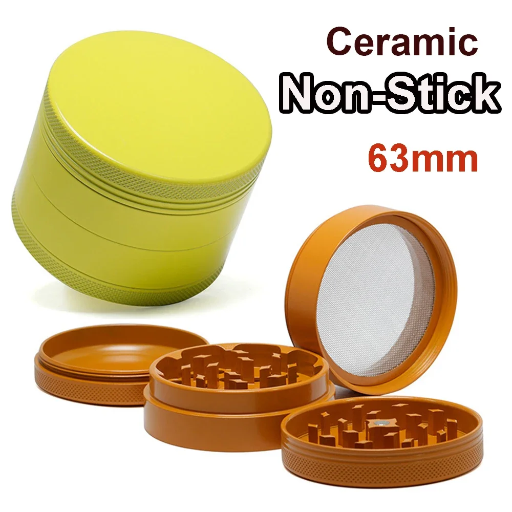 Non-Stick Tobacco Crucher Silicone Ceramic Coated Grinders Crusher 4 Layers 63mm Aluminium Alloy Herb Mills Fumar Hierba