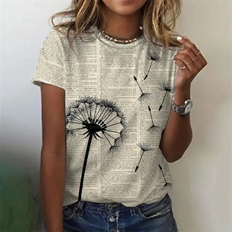 Dandelion 3d Print Women\'s T-Shirts Fashion Loose Top For Women Casual Summer Short Sleeve Tees Street Breathable Y2k T Shirt