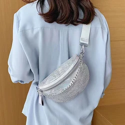 Women's Chest Pack Fashion Punk Bag Glitter Fanny Pack Travel Crossbody Chest Bag Phone Pouch Hip Belt Bag Rhinestone Waist Bag