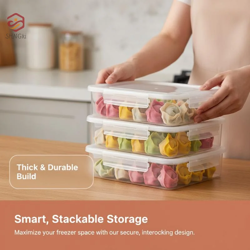 Stackable Clear Plastic Dumpling Storage Containers With Sealed Lids Multi Layer Design For Kitchen Freezer Food Organization