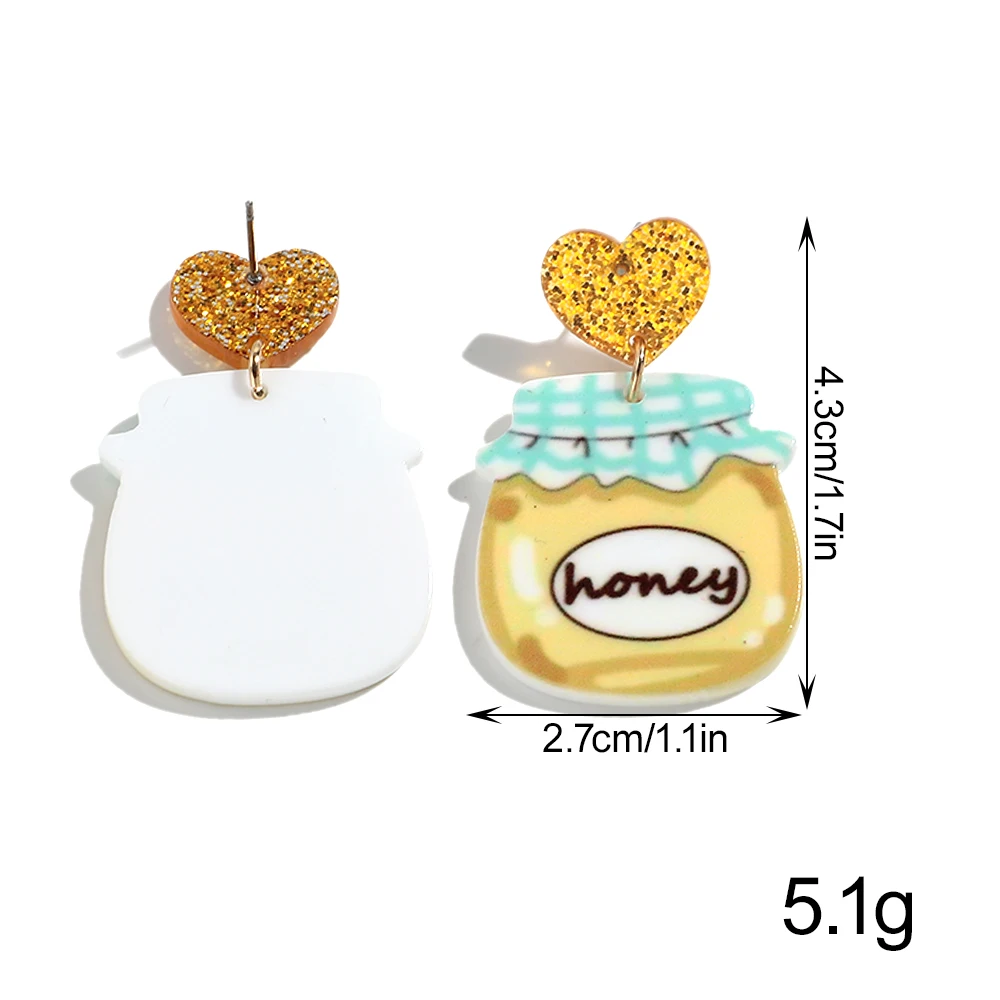 Creative Bee Honey Pot Acrylic Print Drop Earrings for Women Cute Yellow Honeycomb Earring New Trendy Jewelry Birthday Gifts