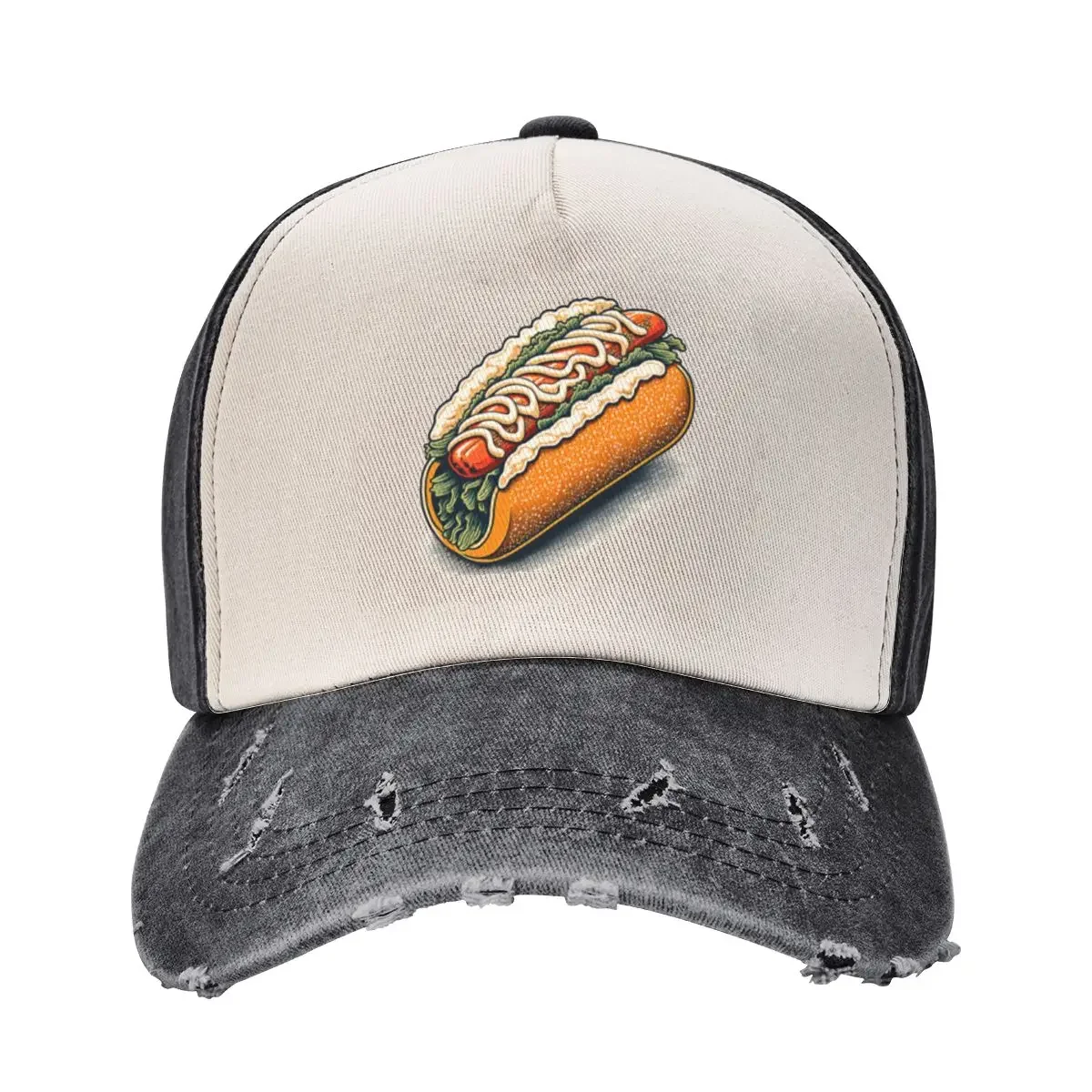 Ukiyoe Hotdog: A Traditional Japanese Woodblock Print of a Hotdog in the Ukiyoe Style. Baseball Cap Visor Men's Luxury Women's