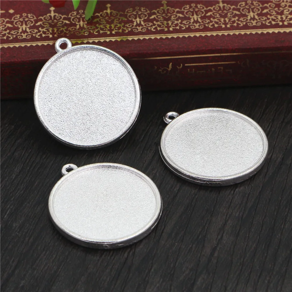 10pcs 25mm Inner Size Antique Silver Plated Bronze Double Side Cabochon Base Setting Charms Pendant