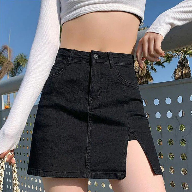 

Split denim half-body skirt female summer Spice Girls short skirt 2024 new pants skirt package hip high-waisted a-line