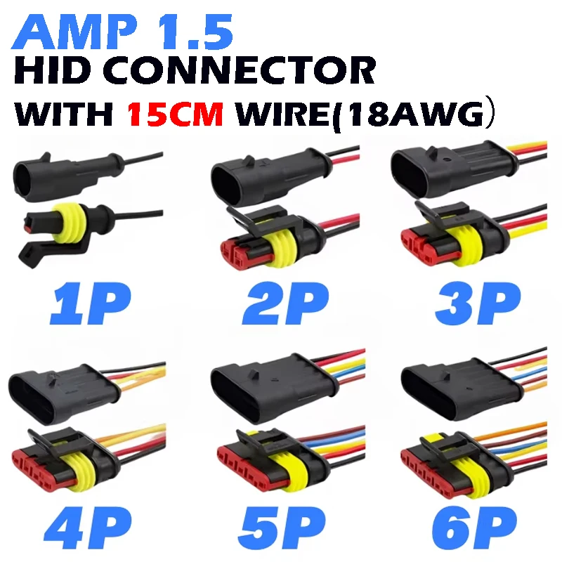 5/20/100sets HID Waterproof Connectors 1/2/3/4/5/6 Pin Car Electrical Wire Connector Plug Truck Harness with 15CM Wire Cable
