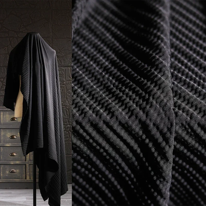 Black Tree Pattern Texture Ruffle Three-dimensional Jacquard Embossed Stretch Jacket Han Clothing Designer Fabrics