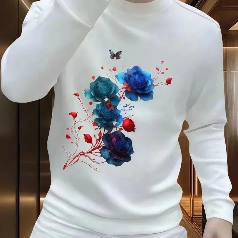 American Versatile Long-sleeved Sweatshirt for Men Casual Personality Handsome Fashion Round Neck Top Slim Trendy Print