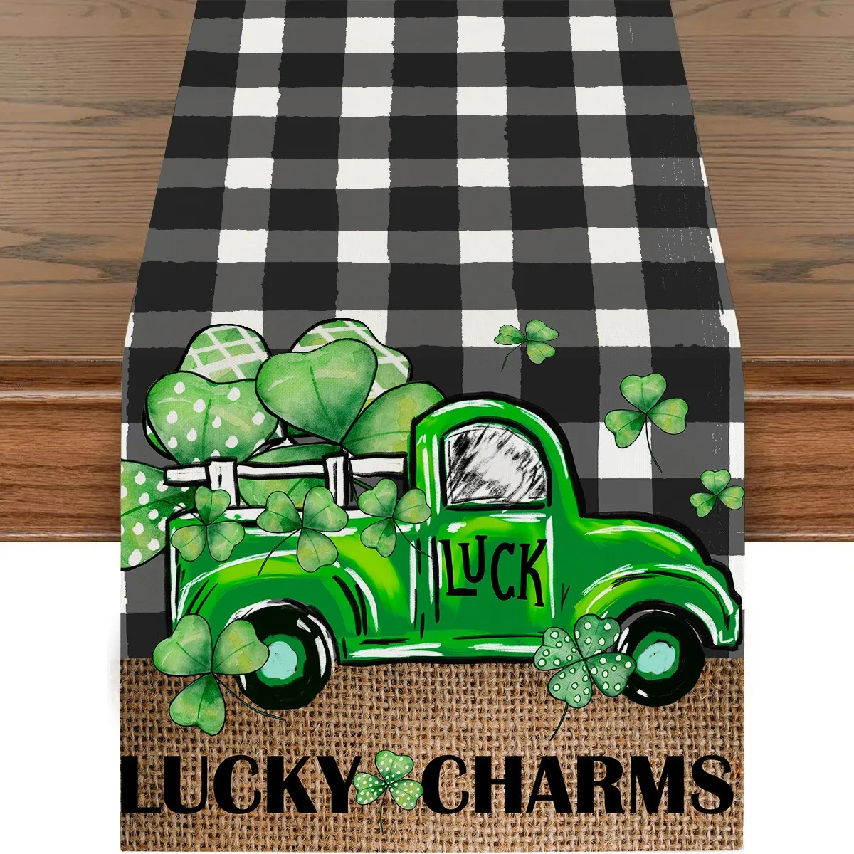 

Rustic Botanical Shamrock Linen Table Runner Table And Kitchen Linens Home Decor Items For Spring Cabinet St Patricks Day