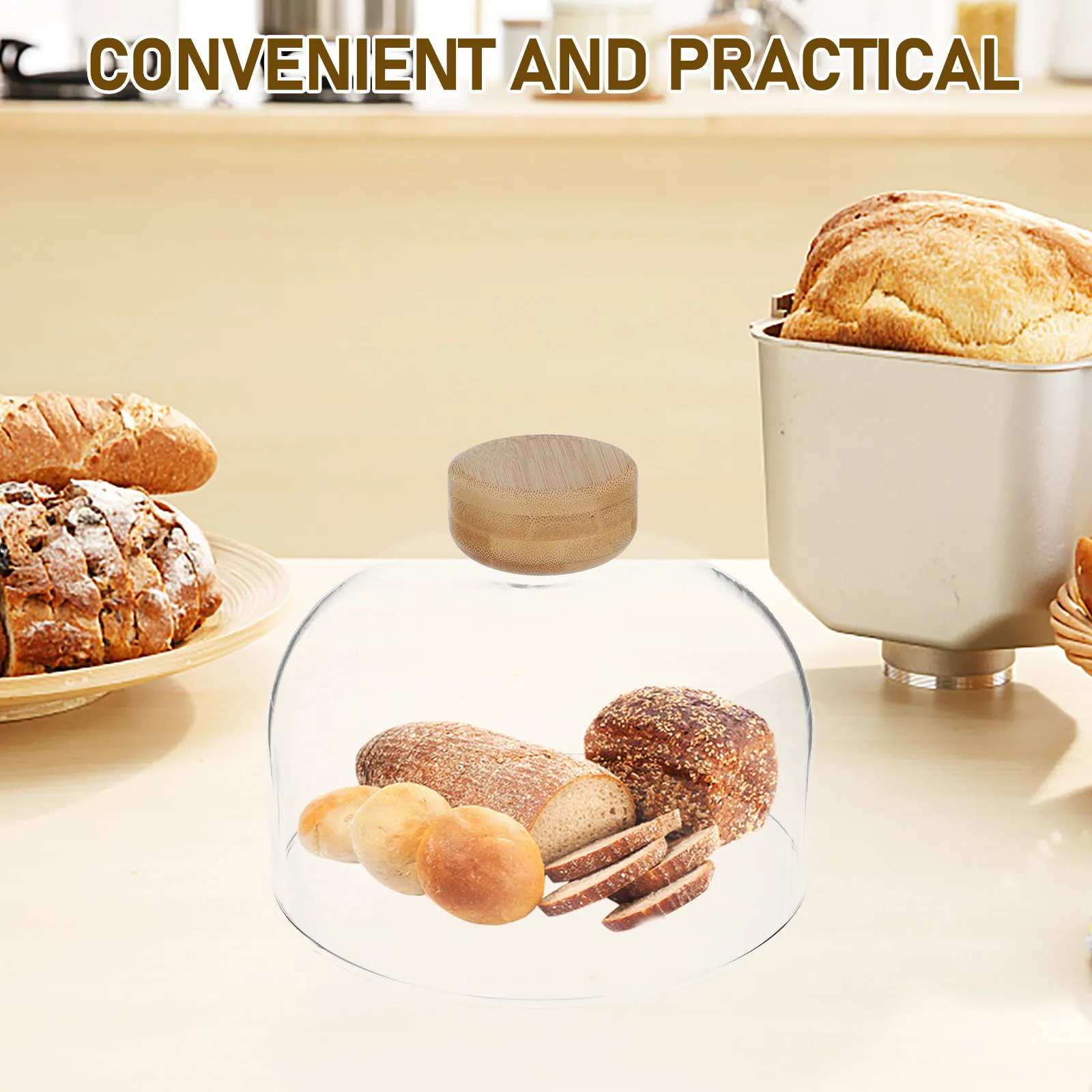 Cake Stand Wedding Dessert Display Elegant Glass Dome Natural Wood Tray Party Fruit Cake Plate Fruit Plate - view 4