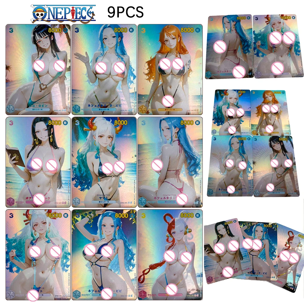 Uma peça luffy uta nami yamato vivi robin hancock diy caseiro 9 peças texturizadas arco-íris flash jogo de cartas colecionáveis presente do feriado