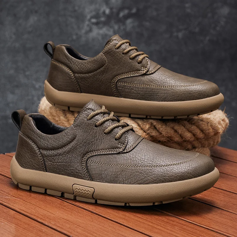 

Business Casual Shoes For Men British Style Comfortable Wide Toe Leather Shoes Men Walking Shoes Low-cut Men's Barefoot Shoes