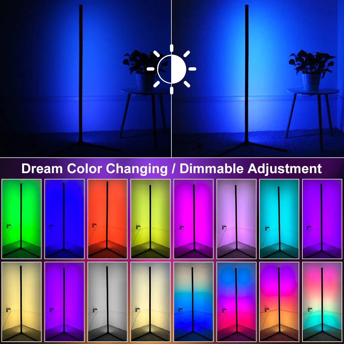 LED Corner Floor Lamp for Living Room Lit Lamp RGB Color Changing Modern Mood Lights APP and Remote Control Music Sync Light Bar