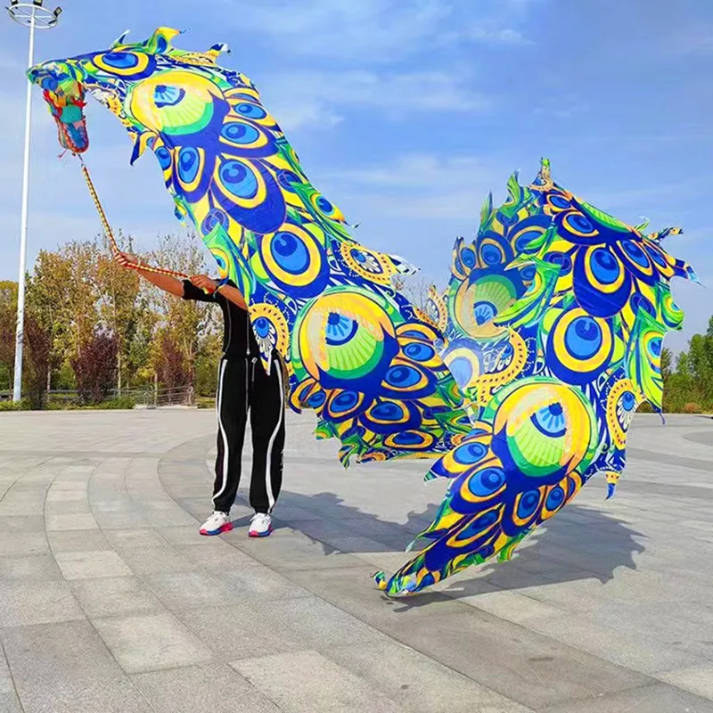 Peacock Pattern Dragon Dance Ribbon With Head Chinese New Year Gift Festival Performance Props Outdoor Fitness Wu Long Products