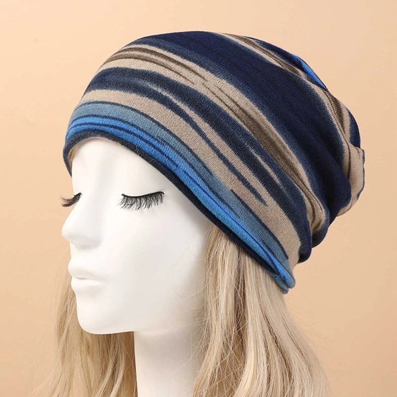 Colorblock Striped Warm Bonnet Caps Autumn Winter Beanie Hat Slouchy Casual Headwear Street Style Skullies Comfort Scarf Hats