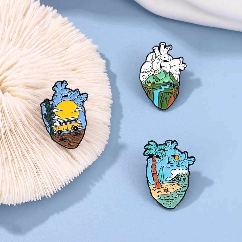 heart Tourist scenery Outdoor adventure ticket hourglass Enamel Pin Custom Naughty Goose Brooch Bag Lapel Pin Cartoon Funny Anim