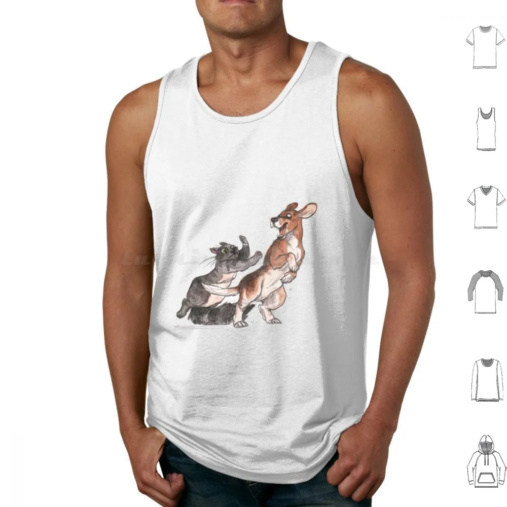 Dog And Cat Tank Tops Vest Sleeveless Cat Dog Aleximee Beaggle Beagle Grey Cat Attack Games Watercolor Bd Comic Sketch