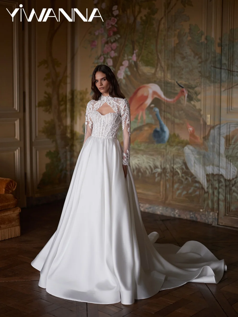 

Detachable Sleeve Glitter Appliques Wedding Dress Romantic Sweetheart Neck Bridal Gown Customized Satin Long Dresses For Bride