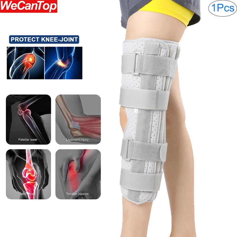 1Pcs 3-Panel Knee Immobilizer Full Leg Support  Knee Brace,Aluminum Alloy Straight Knee Splint,Stabilizer for Knee Fractures,ACL