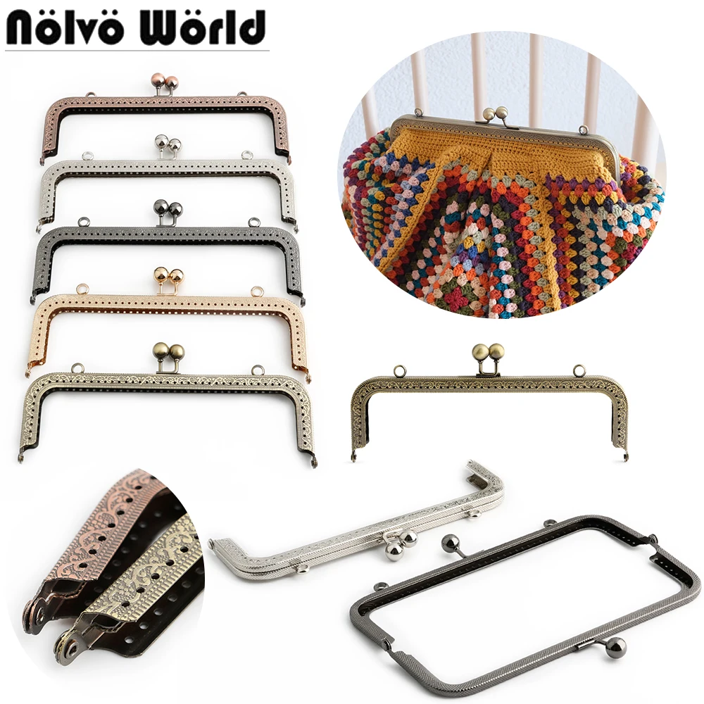 10/20PCS 20.5x6.5cm Square Embossing Metal Purse Frame Kiss Clasp Bead Head For Handbags Clutch Bags Replacement Accessories