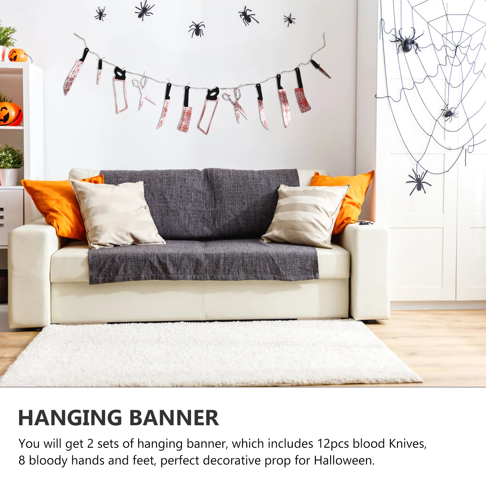 

2 комплекта сломанных нож, кровавые ножи, украшения, баннер на Хэллоуин, страшные подвески для вечеринок, водонепроницаемые чистящие поддельные ворота