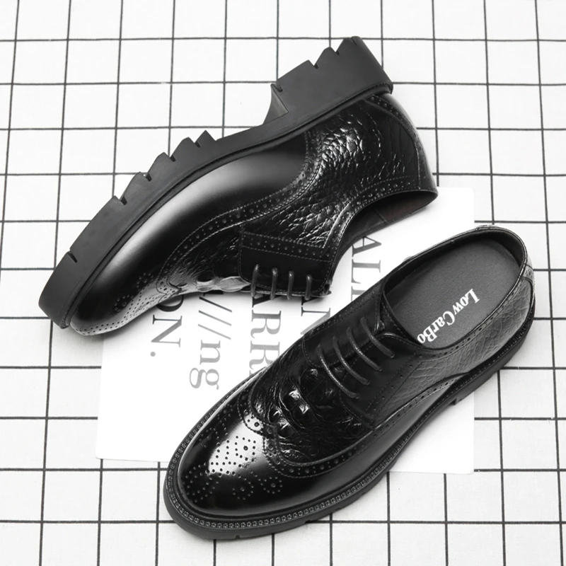 Lift 4/7/9cm Men Elevator Dress Shoes Men Oxford Elegant Formal Shoes Office Height Increasing Brogues Platform Mens Footwear