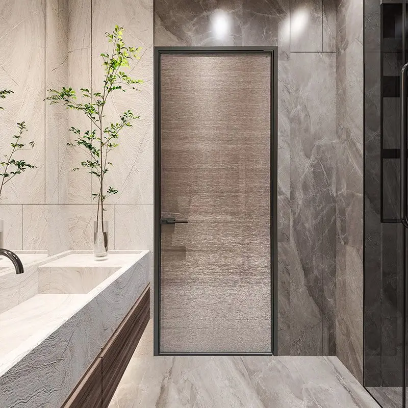 

Italian minimalist clamped glass bathroom door, titanium magnesium aluminum alloy complete set, kitchen bathroom partition door