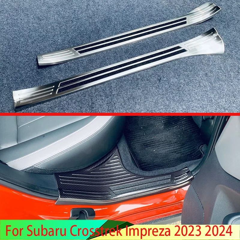 

For Subaru Crosstrek Impreza 2023 2024 Stainless Steel Inner Inside Door Sill Panel Scuff Plate Kick Step Trim Cover Protector