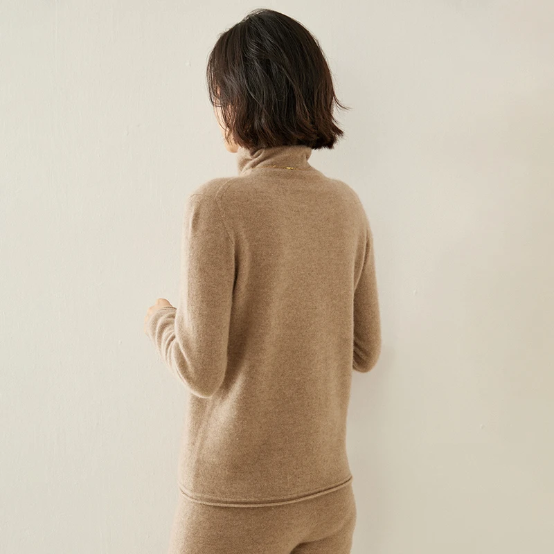 First-Line Ready-To-Wear Pile Collar 35% Cashmere Sweater Women's Top 65% Wool Knit Jumper Autumn Winter Ultra Light Soft Base