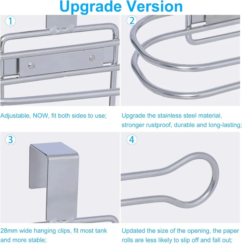 Over the Tank Toilet Paper Roll Holder Stainless Steel Bathroom Tissue Storage Rack, Chrome view 4