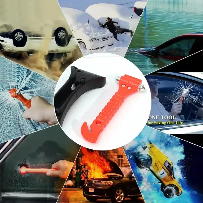 รถทําลายหน้าต่างค้อนหนีฉุกเฉิน 2-in-1 ความแข็งสูงเหล็กคาร์บอนความปลอดภัยค้อนเครื่องตัดเข็มขัดนิรภัยสําหรับรถบรรทุกรถยนต์