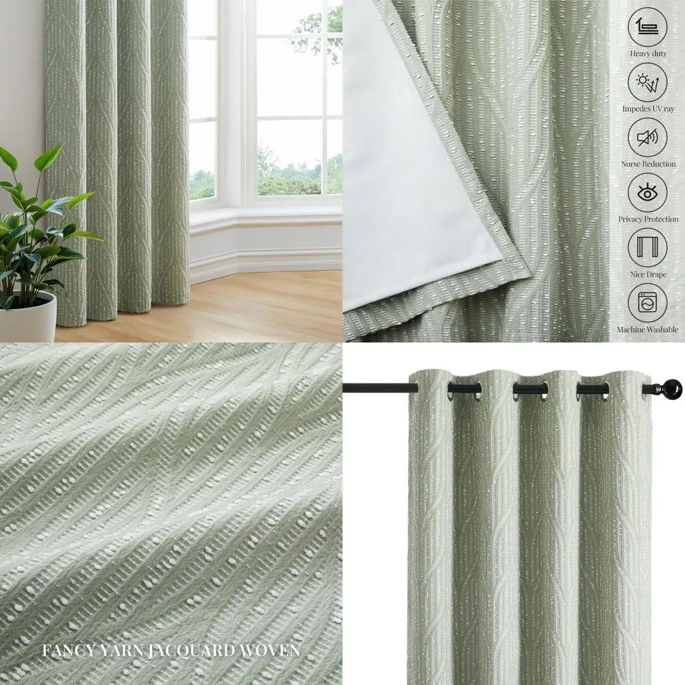 

Thermally Insulated Geometric Jacquard Curtains, Noise-Reducing, 52x96 for Bedrooms & Living Rooms