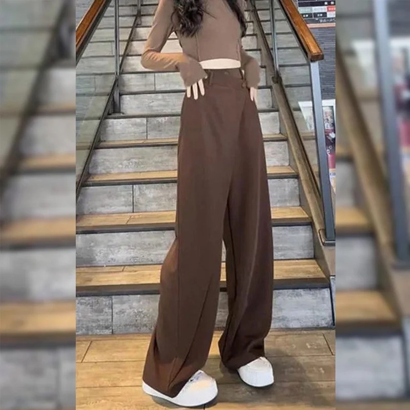 Pantalon asymétrique à jambes larges pour femmes, coupe droite, drapé, Design, Long, nouvelle collection automne, pantalons décontractés