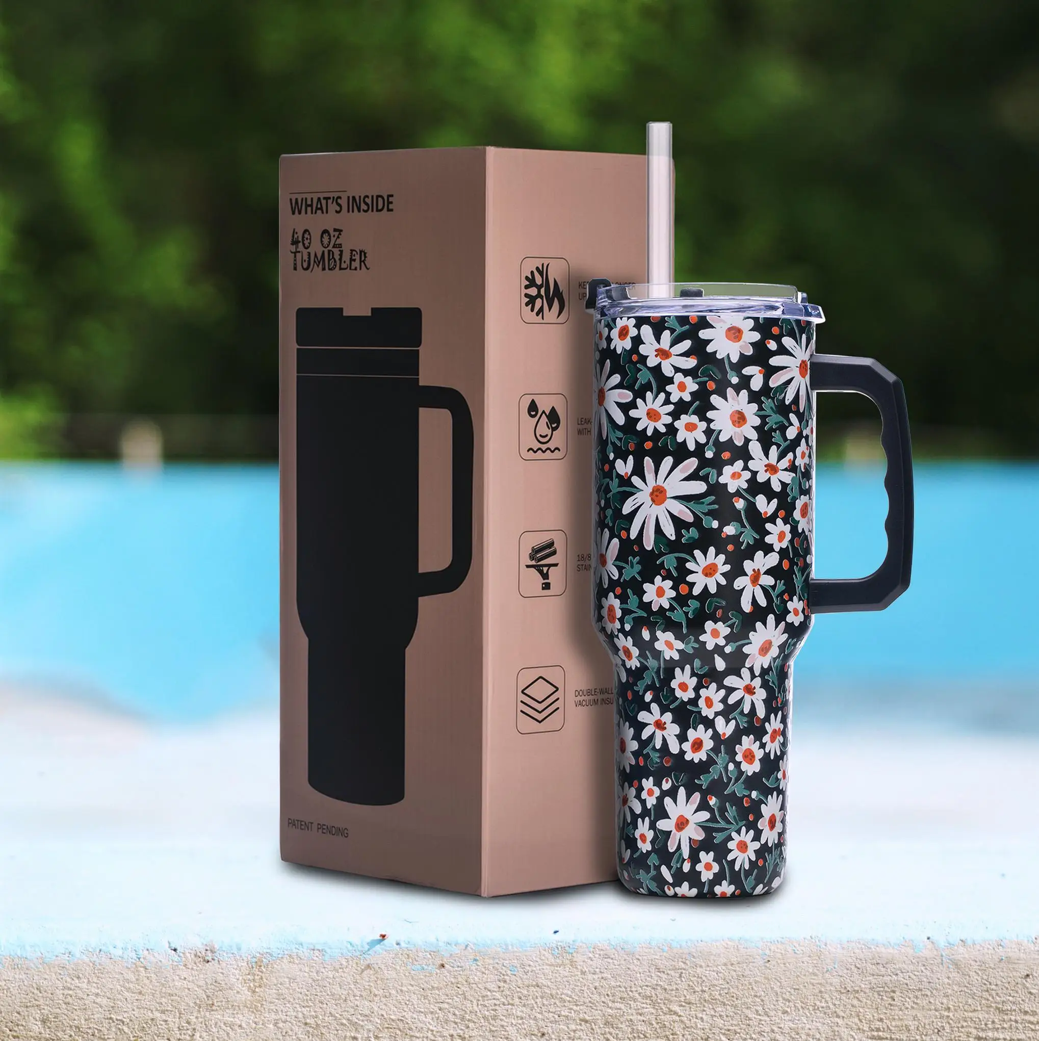 

Стакан из нержавеющей стали на 40 унций, с вакуумной изоляцией, с двойными стенками, художественный дизайн с цветочным принтом, подарок для женщин и учителей