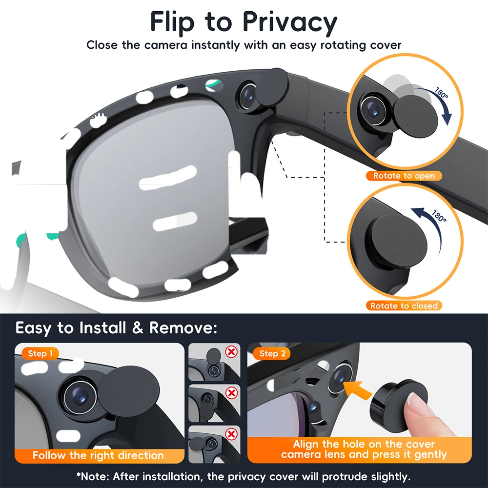 Verbesserte matte Brillenschutzabdeckung mit LED-Licht für Smart Glasses Gen1/2 Zubehör, Lichtdämpfungsblocker-Abdeckung – Detail 2