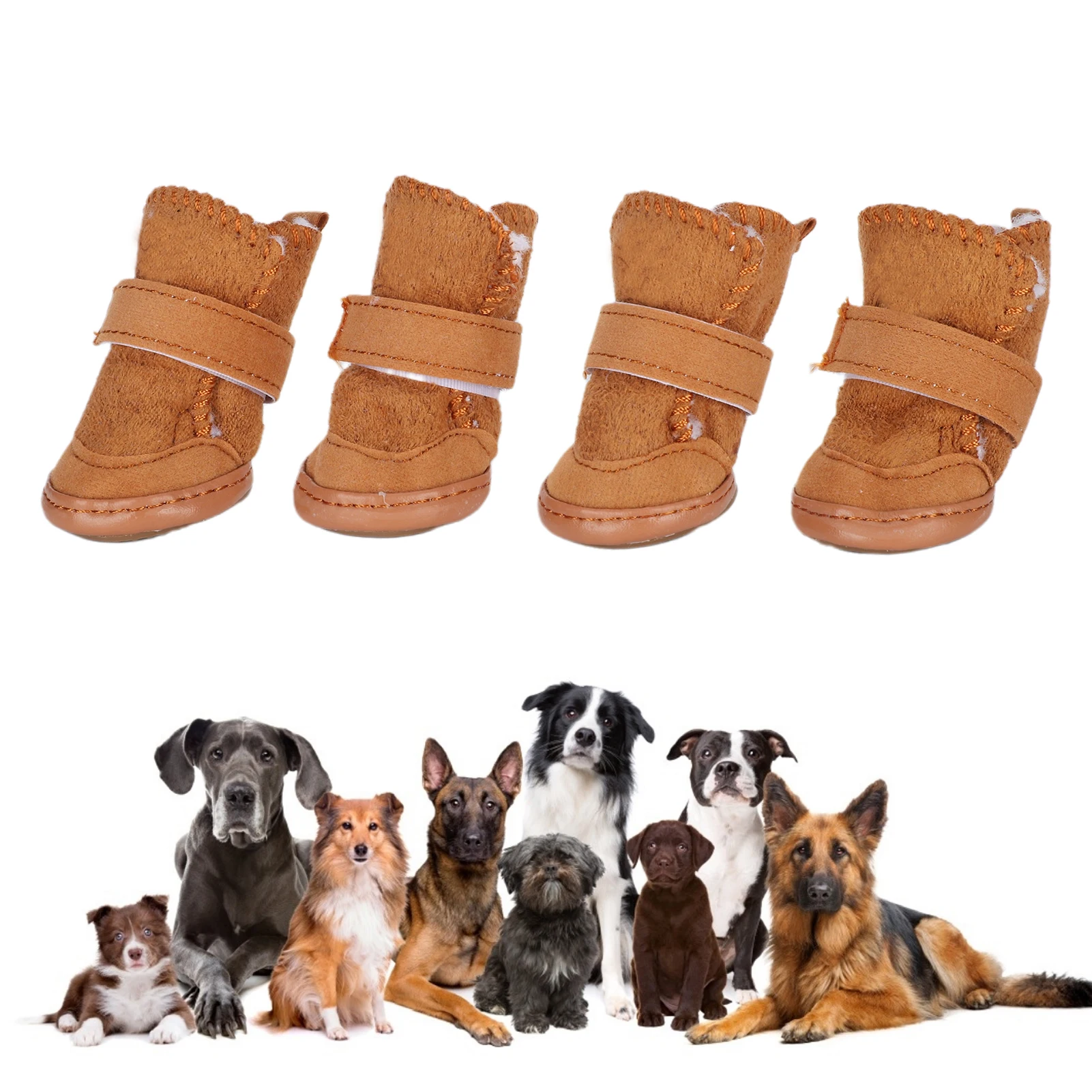 Winter Warm Dog Boots AntiSkid Pet Shoes Paw Protector With Hook Loop Strap