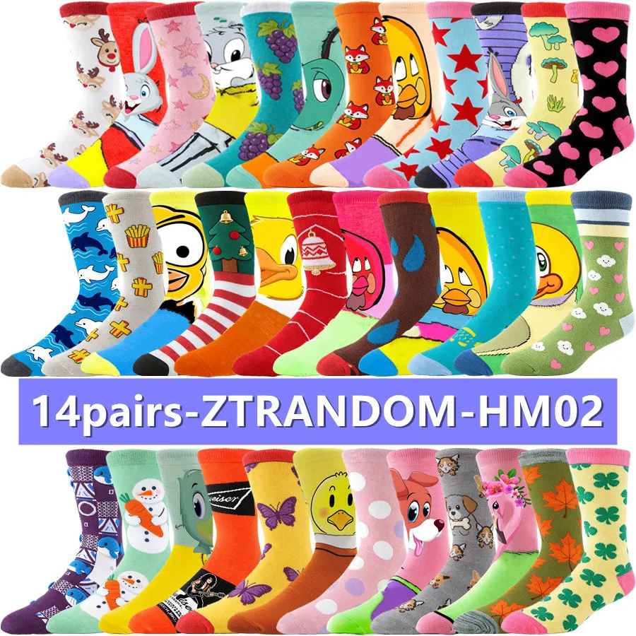 

14pairs Women Men Anime Socks Cartoon Hip Hop Street Fashion Novelty Funny Casual Crew Socks