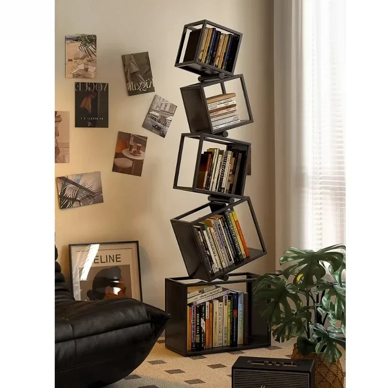 Creative corner bookshelf floor-to-ceiling shelf integrated against the wall stainless steel free combination bookcase