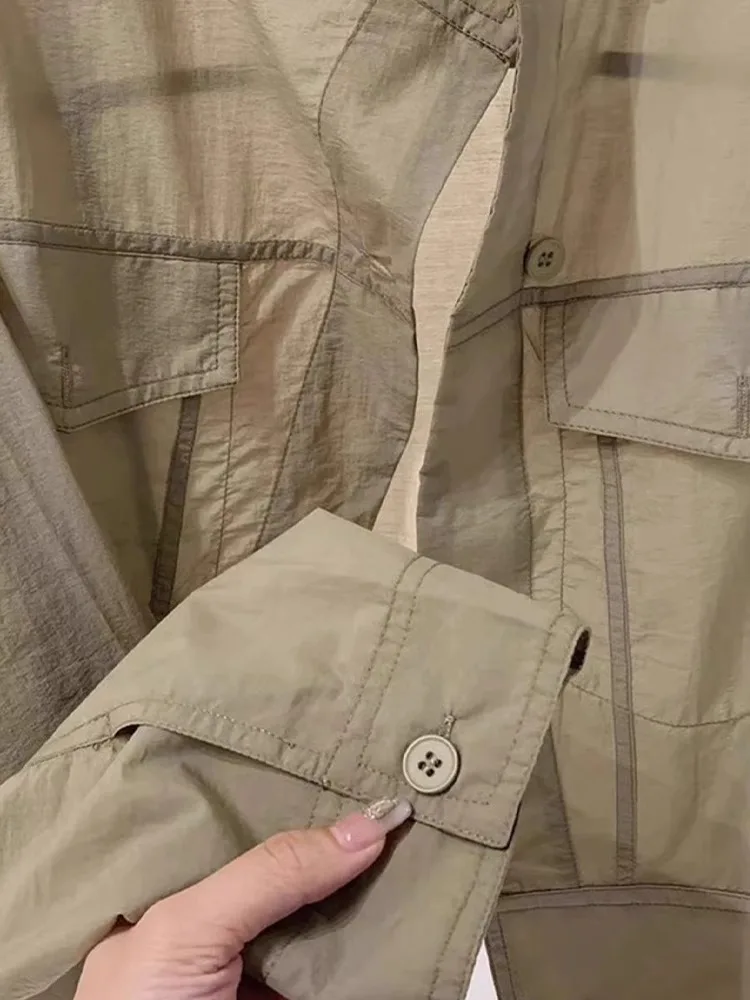 Stylowa, codzienna, długa bluzka damska w jednolitym kolorze, chroniąca przed słońcem, luźny krój, uniwersalna, wygodna, idealna do dojazdów do pracy, chroniąca przed wiatrem.