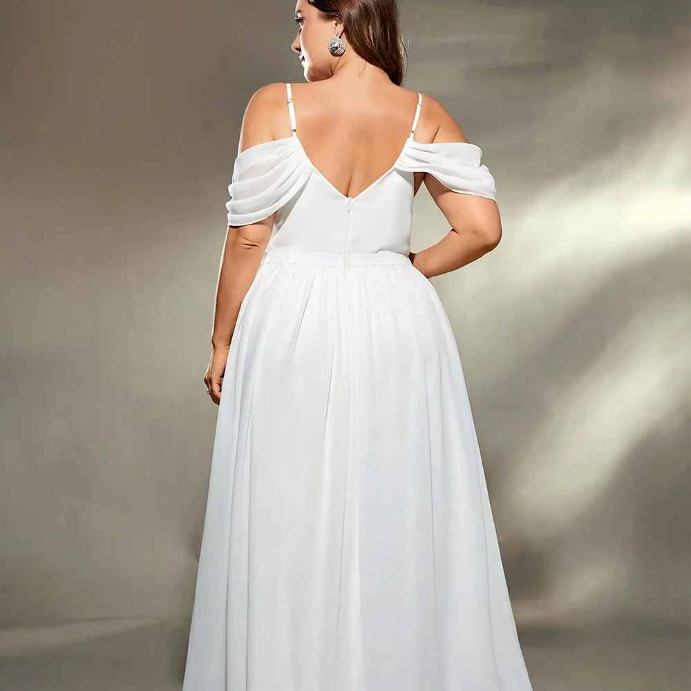Customized Chiffon Halter Neck V-neck Off The Shoulder Sleeves Irregular Pleated Wedding Dress For Woman Bride Bridal Gown