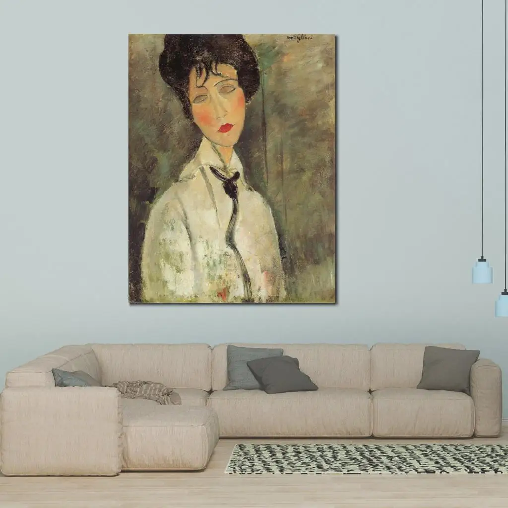 Woman In Black Tie Amedeo Modigliani Art Online High Quality Oil On Canvas Portrait Painting Handmade For Wall Decor Unframed