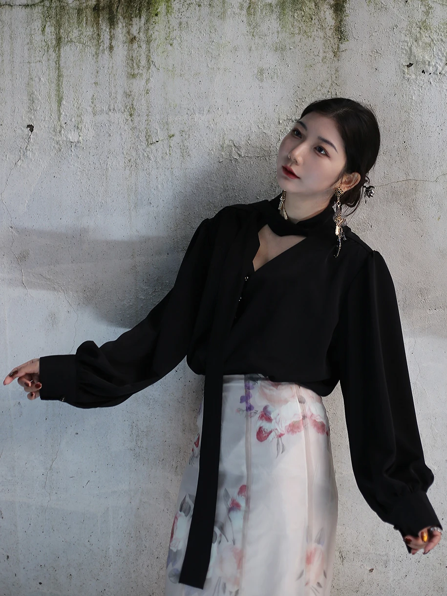 

V-Ne Silk irt Женское шифоновое волокно Sve Vintage Sle Свободного кроя Длинное волокно све, устойчивое к деформации