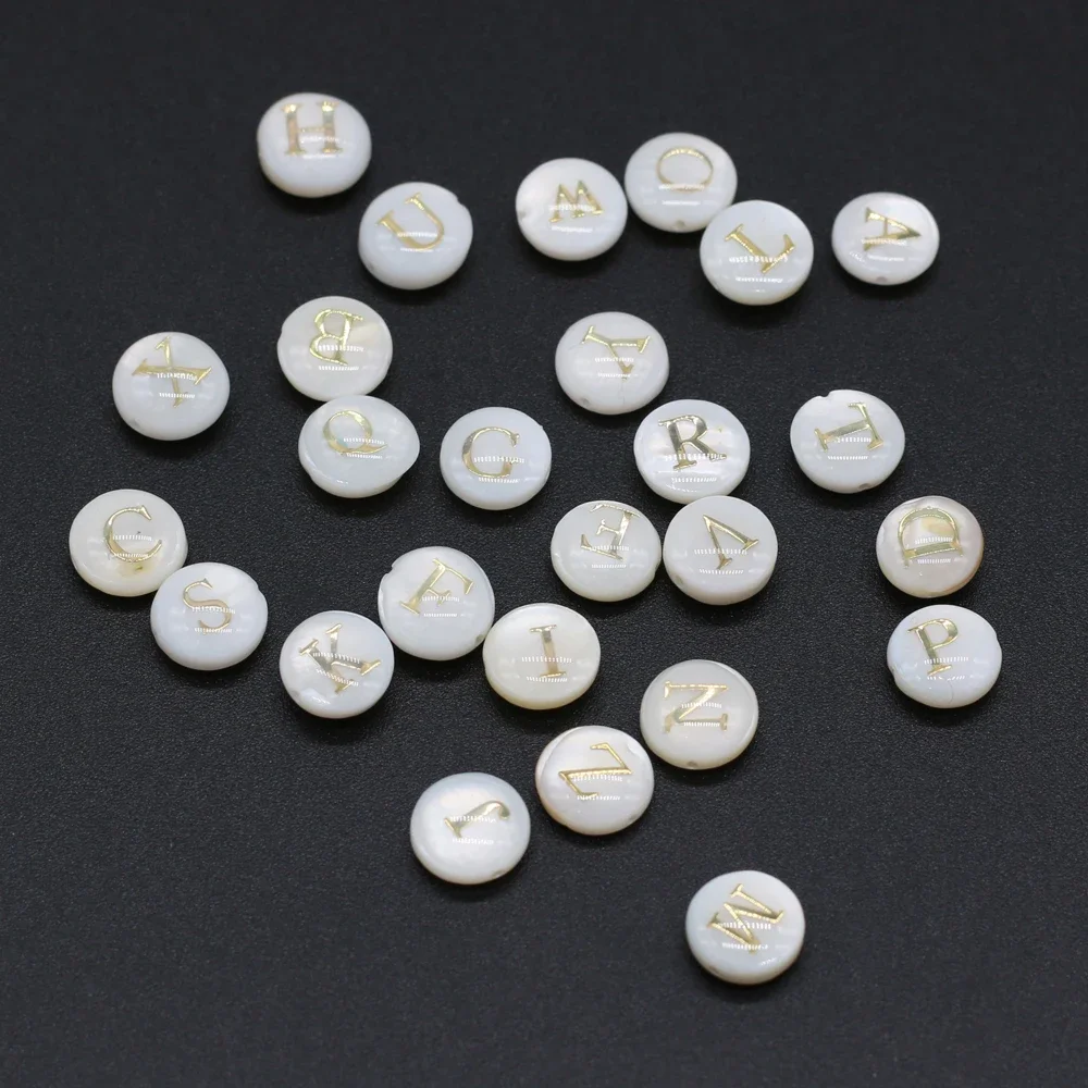 10 PCS Natural Shell Round Name Letter Holes Beads 8x8mm for DIY Jewelry Making Necklace Bracelet Gift Accessories Gift