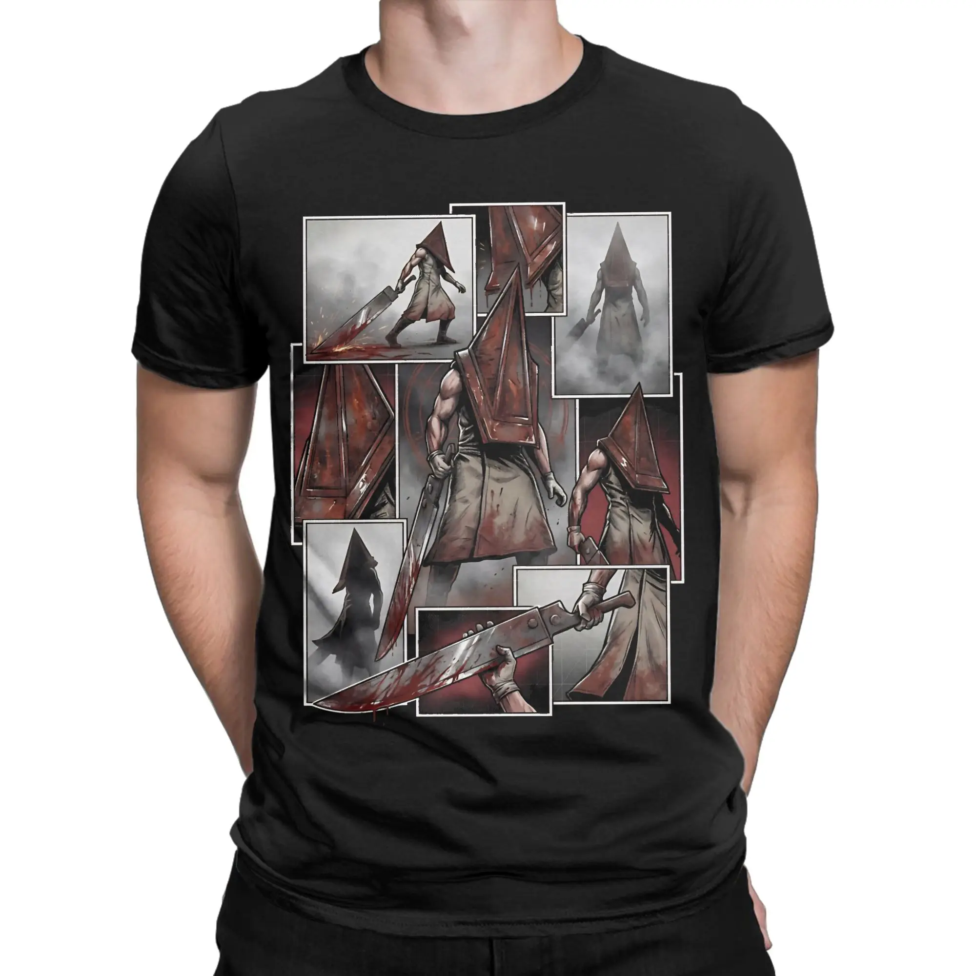Men's Pyramid Head Silent Hill 2 Remake Horror T Shirts  Cotton Clothes Cool Short Sleeve Crew Neck Tee Shirt Printed T-Shirt
