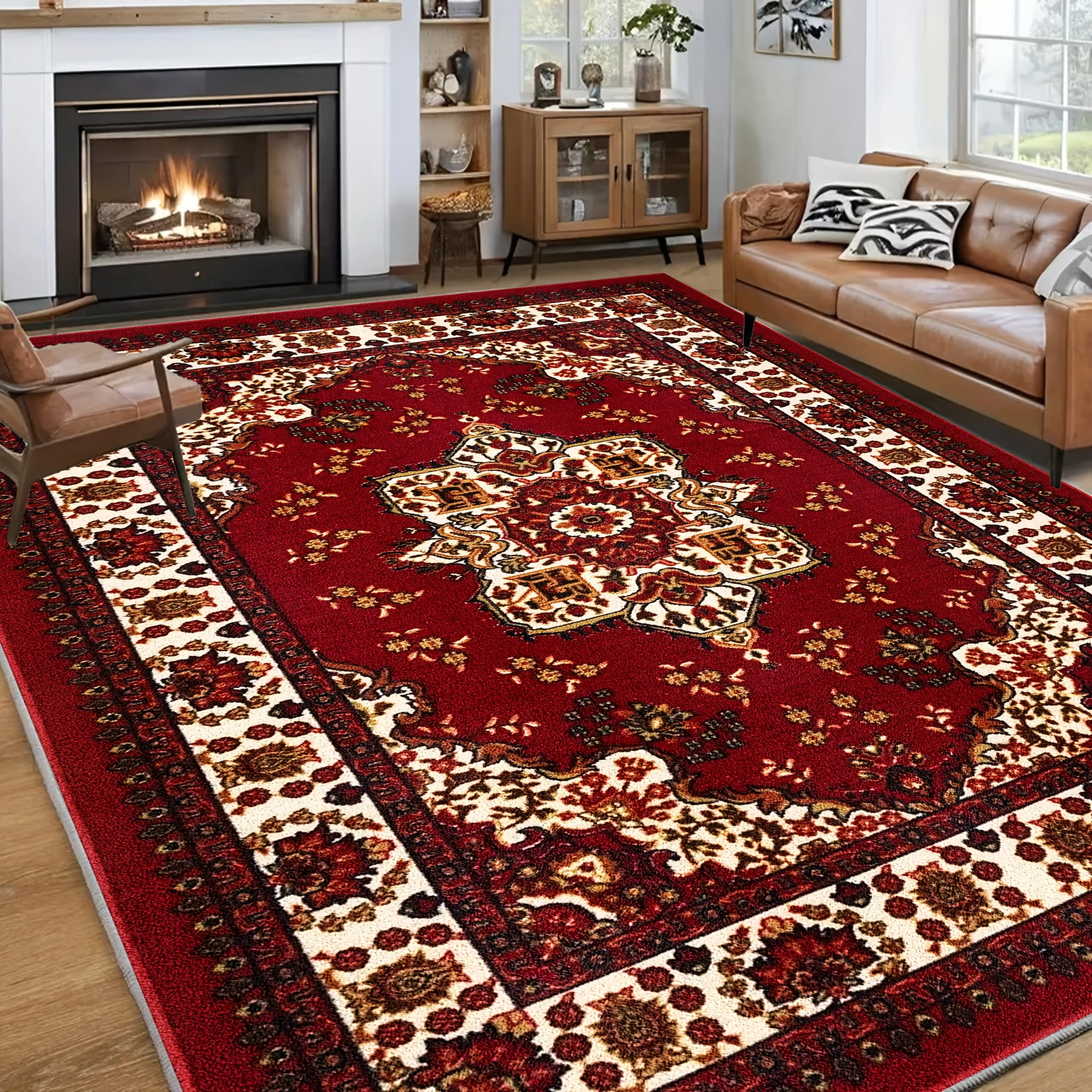 1pc Luxury Velvet Area Mat - Bohemian Persian Mat, non slip backing machine washable 100% polyester fiber - perfect for high flo